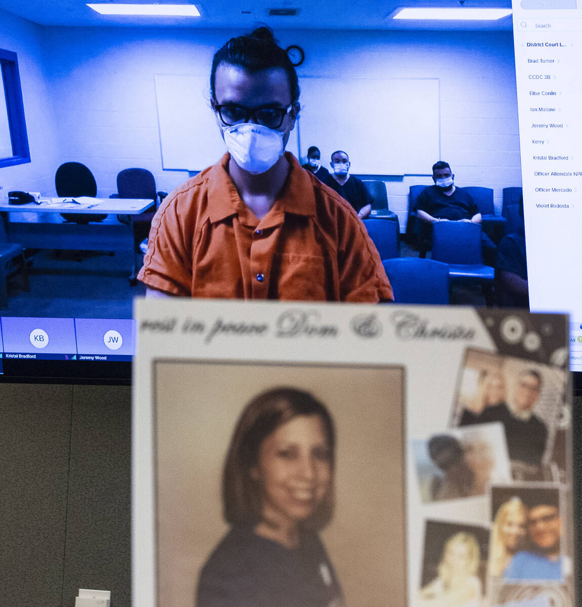 Photographs of DUI crash victims Damaso Puente and his wife, Christa, are displayed as Henry Ap ...