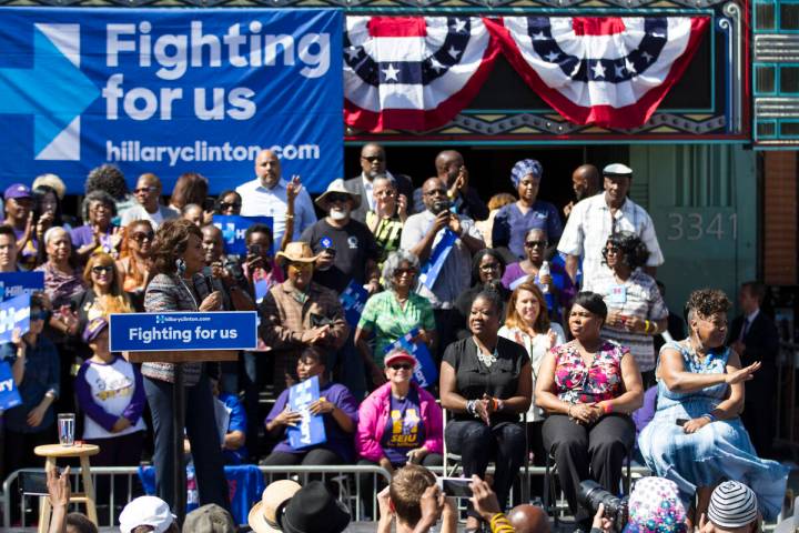 Rep. Maxine Waters, D-Calif., from left, introduces women whose sons were killed by law enforce ...