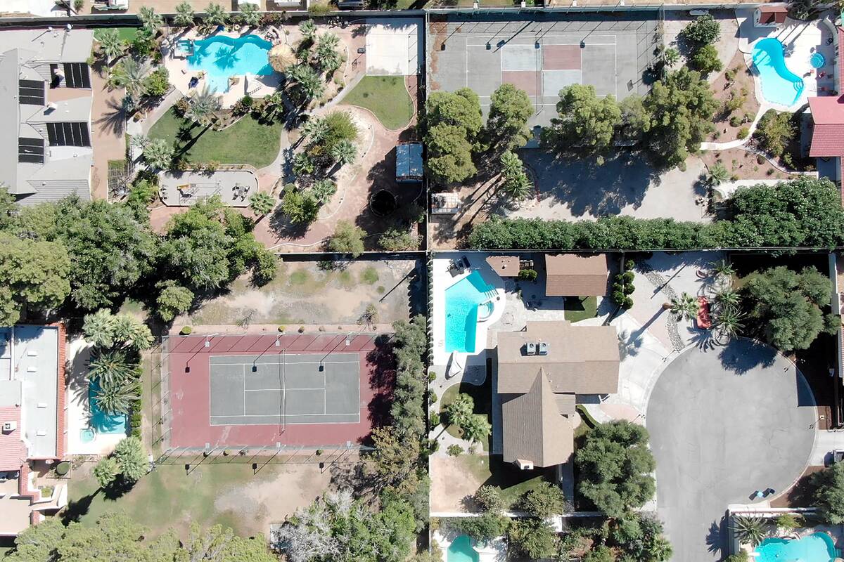 An aerial view of housing between Sahara Avenue and O'Bannon Drive in Las Vegas, Nevada on Thur ...