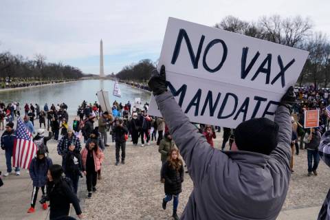 Protesters gather for a rally against COVID-19 vaccine mandates in front of the Lincoln Memoria ...