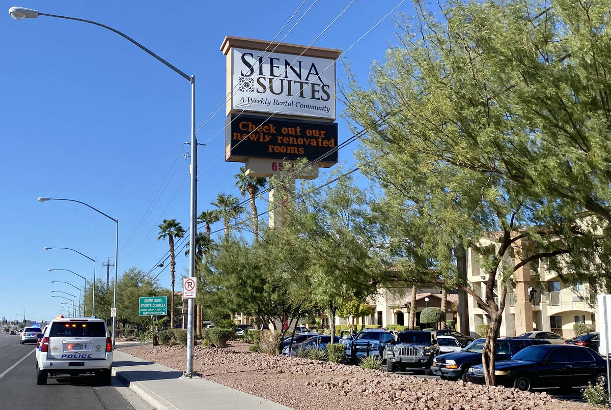 Henderson Police make an arrest at the Siena Suites extended-stay motel on Boulder Highway in L ...