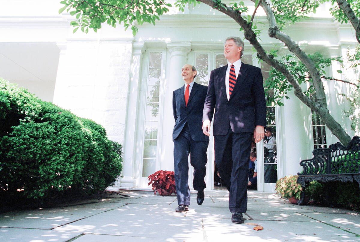 President Bill Clinton and his Supreme Court nominee Stephen Breyer leave the White House in Wa ...