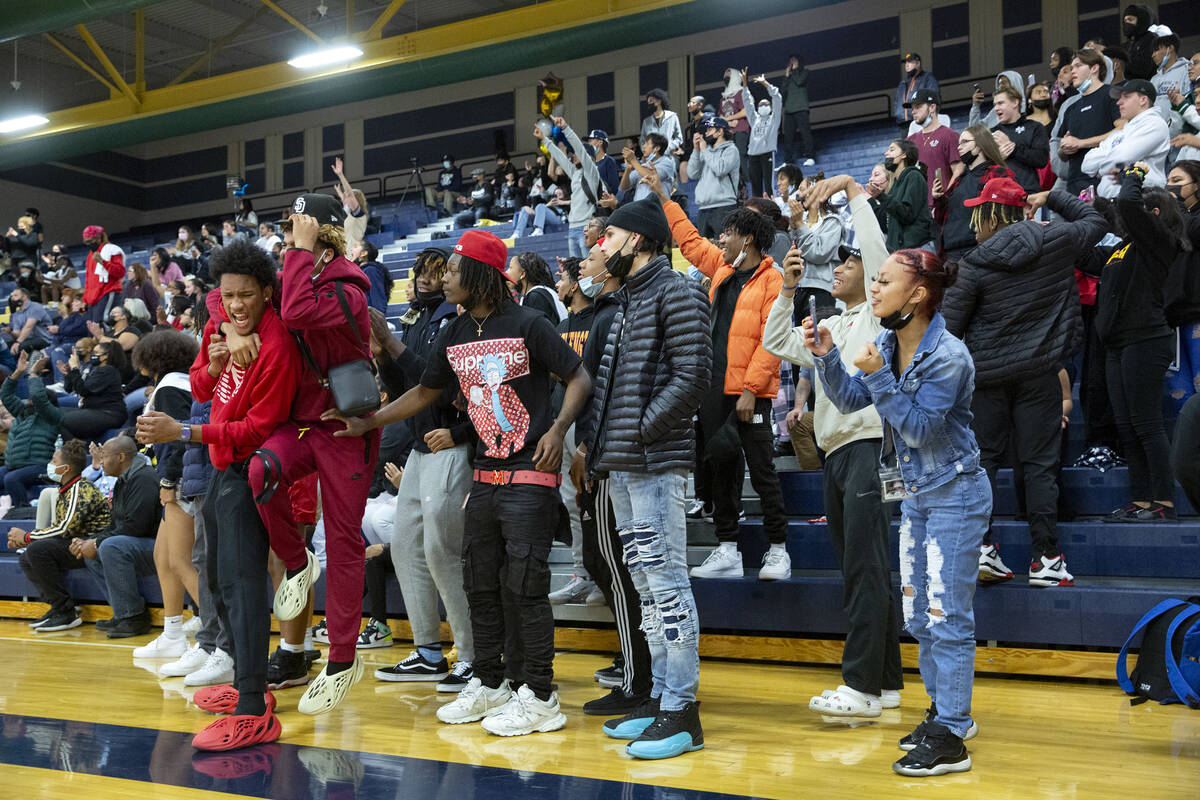 Spring Valley fans cheer as their team ties the score in the last moments of a girls high schoo ...