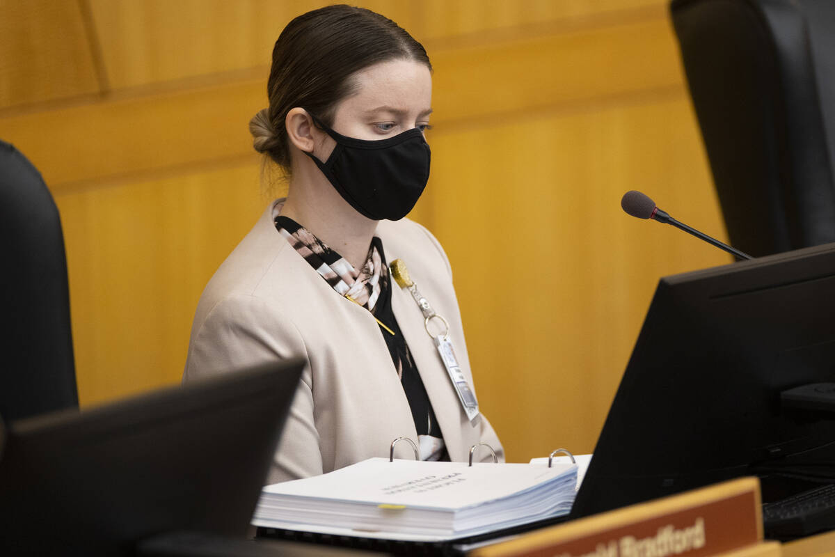 Committee member Rebecca Holden participates during a 1 October Memorial Committee meeting at t ...