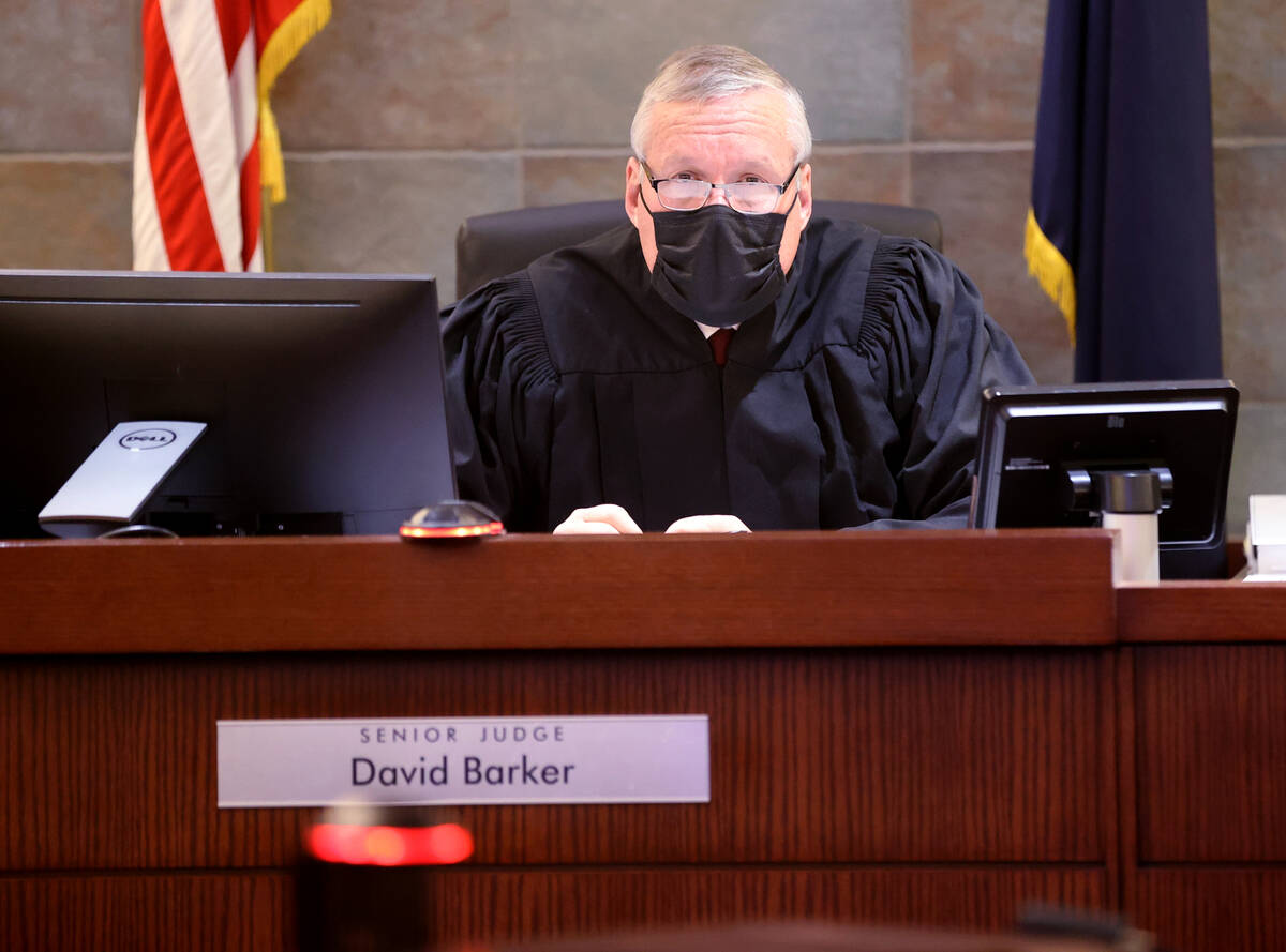 Senior Judge David Barker presides in court at the Regional Justice Center in Las Vegas Thursda ...