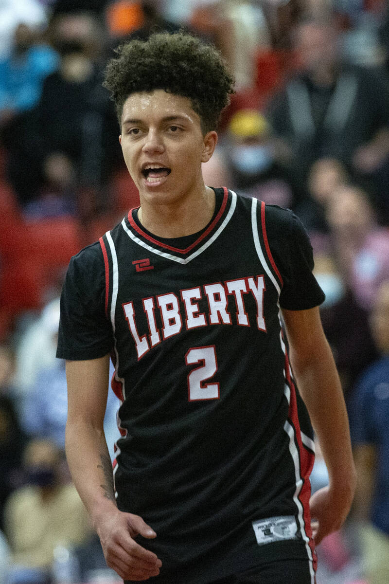 Liberty’s Angelo Kambala (2) reacts to a referee’s call during the first half of ...
