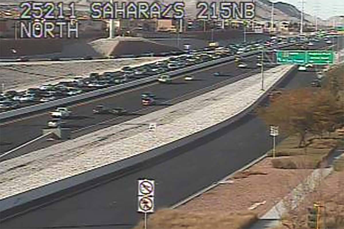 Traffic is backed up on 215 Beltway near Sahara Avenue after Las Vegas police stopped and arres ...