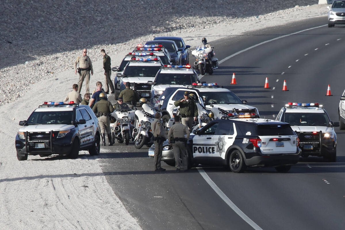 Las Vegas police stop a wrong-way driver on the 215 Beltway between Sahara Avenue and Desert In ...