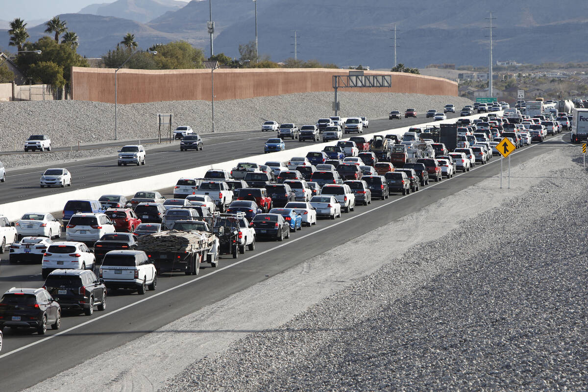Heavy traffic is seen on the 215 Beltway near Sahara Avenue, Friday, Jan. 28, 2022, in Las Vega ...