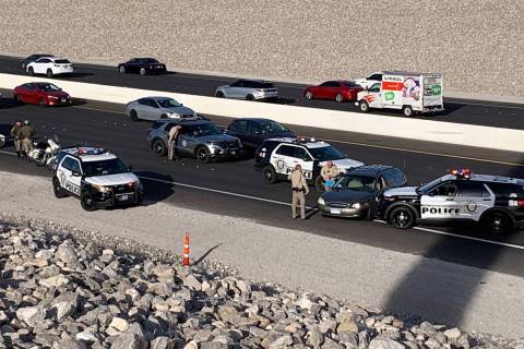 Police activity on the 215 Beltway near Sahara Avenue, Friday, Jan 28, 2022. (Chitose Suzuki/La ...