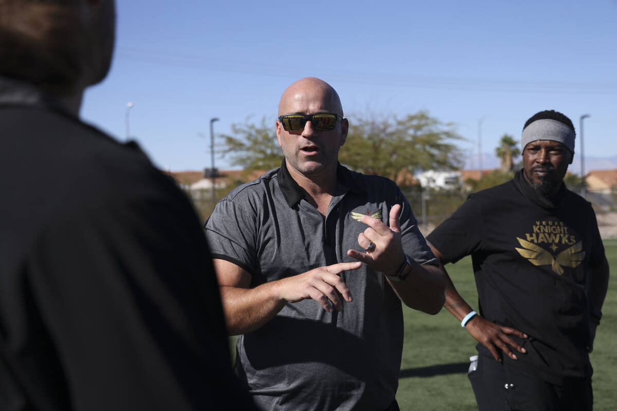 Vegas Knight Hawks General Manager/Head Coach, Mike Davis at the VKH Tryouts in November 2021. ...
