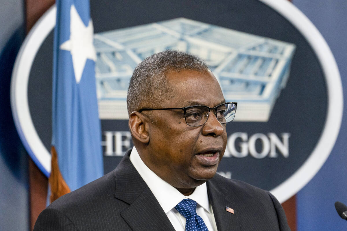 Secretary of Defense Lloyd Austin speaks during a media briefing at the Pentagon, Friday, Jan. ...
