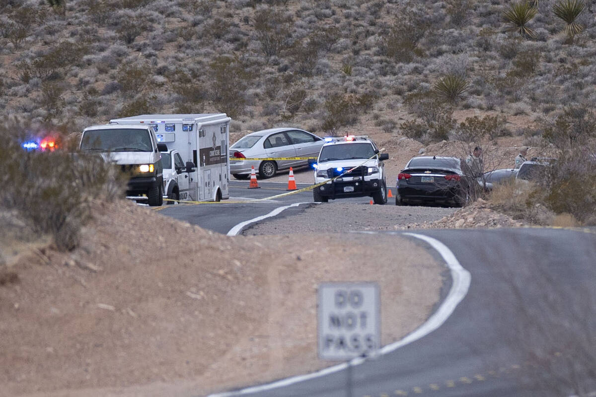 The entrance to the Calico Basin area off state Route 159 in Las Vegas where police are investi ...