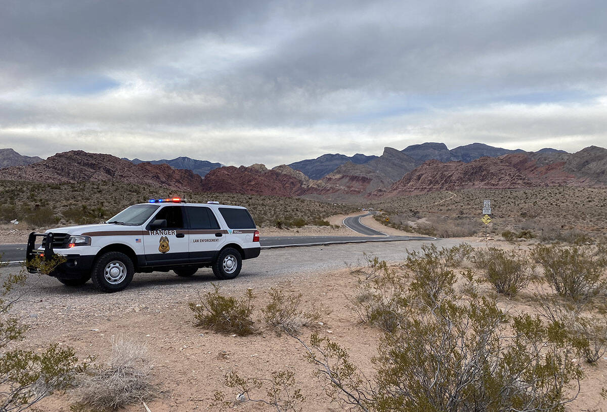 A Bureau of Land Management ranger vehicle at the scene of a murder and suicide on far West Cha ...