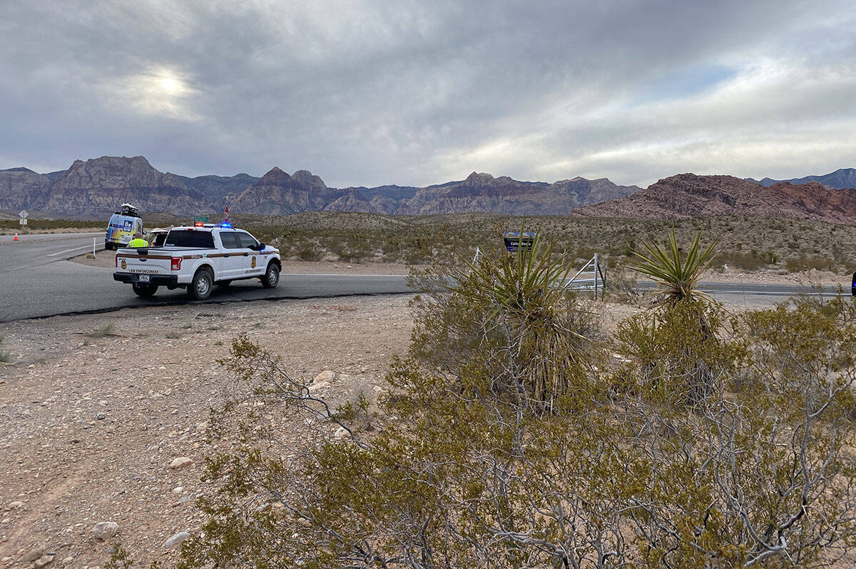 A Bureau of Land Management ranger vehicle at the scene of a murder and suicide on far West Cha ...