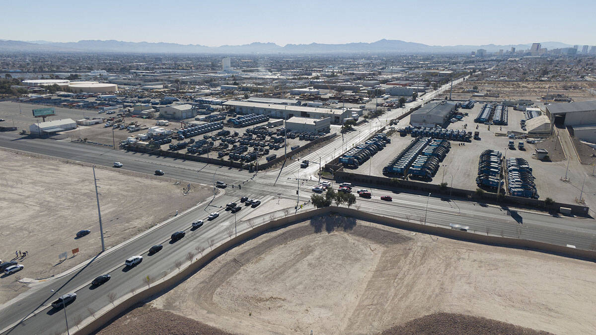 An aerial view of the intersection of West Cheyenne Avenue and Commerce Street in North Las Veg ...