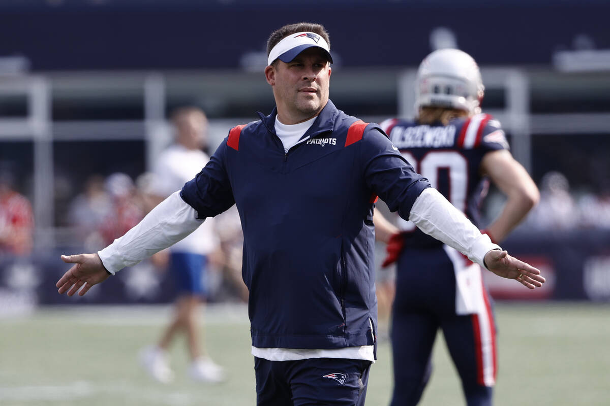 New England Patriots offensive coordinator Josh McDaniels prior to an NFL football game, Sunday ...