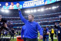 Los Angeles Rams head coach Sean McVay celebrates after the NFC Championship NFL football game ...
