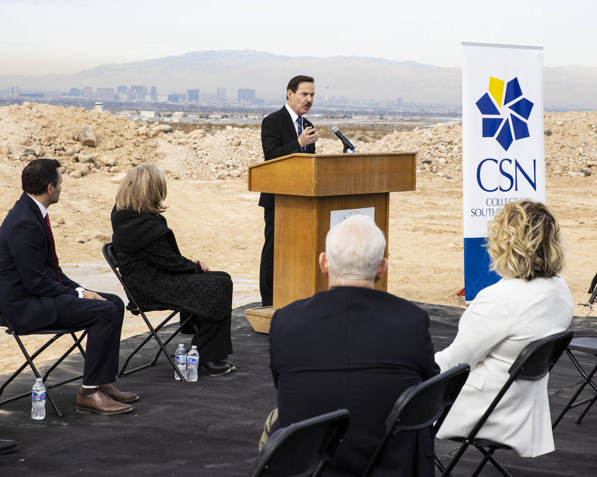 College of Southern Nevada (CSN) President Frederico Zaragosa speaks during a groundbreaking ce ...