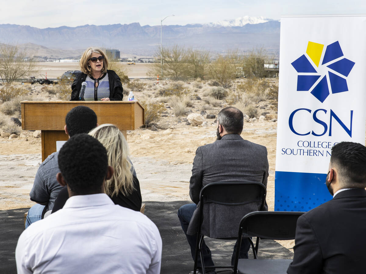 Henderson Mayor Debra March speaks during a a groundbreaking ceremony on Monday, Jan. 31, 2022, ...