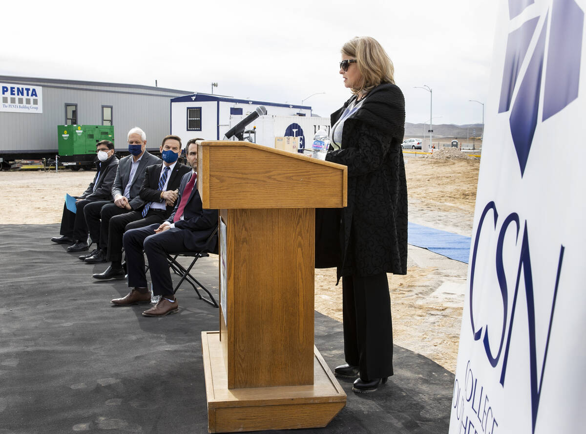 Henderson Mayor Debra March speaks during a a groundbreaking ceremony on Monday, Jan. 31, 2022, ...