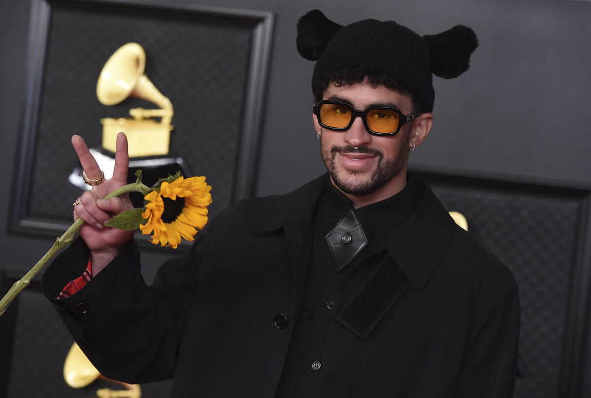 Bad Bunny arrives at the 63rd annual Grammy Awards at the Los Angeles Convention Center on Sund ...