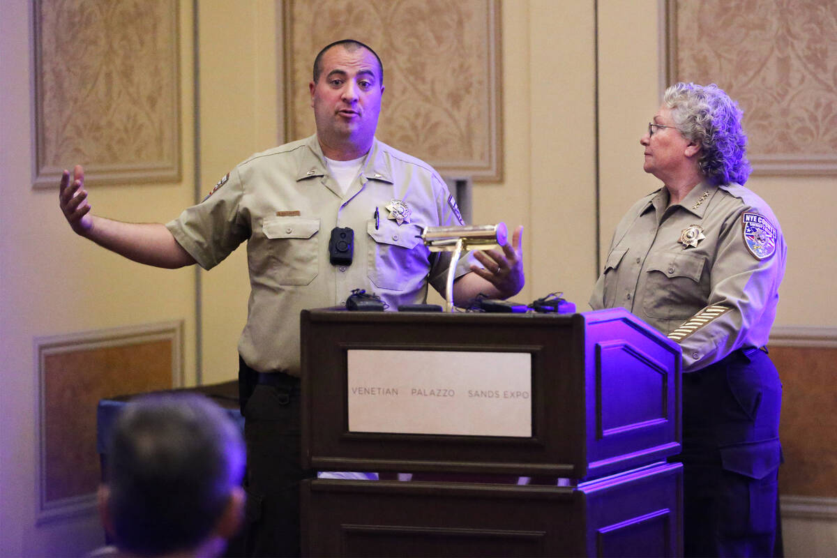 Nye County Operations Lt. David Boruchowitz, left, and Sheriff Sharon Wehrly, speak on their d ...