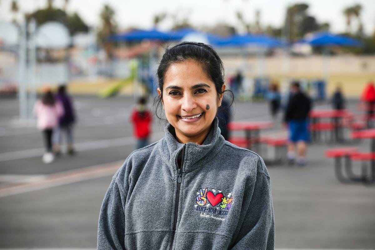 Sonia Fernandez, head custodian at Ferron Elementary School, Monday, Jan. 31, 2022 in Las Vegas ...