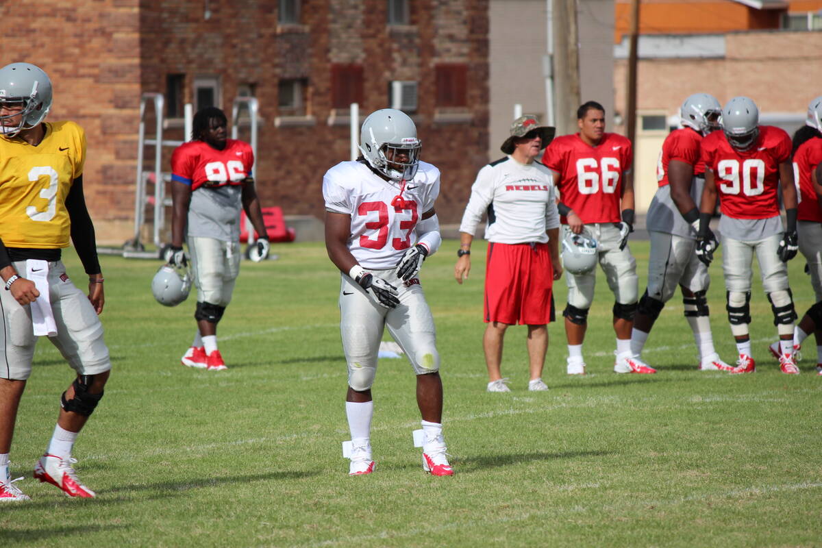 UNLV junior running back Shaquille Murray-Lawrence (33) watches from the sideline during the Re ...