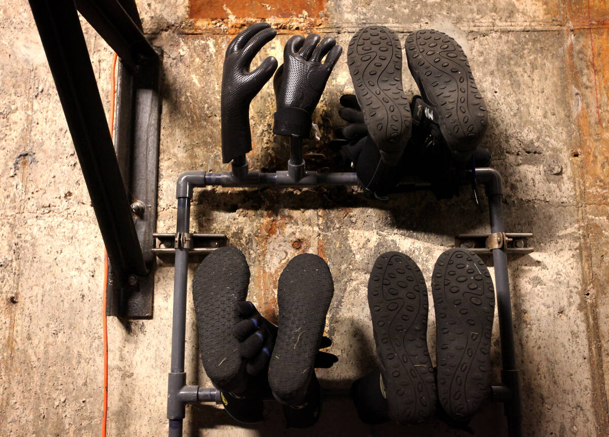 Diving gear rests on the walls underneath the volcano at The Mirage on April 13, 2011, in Las V ...