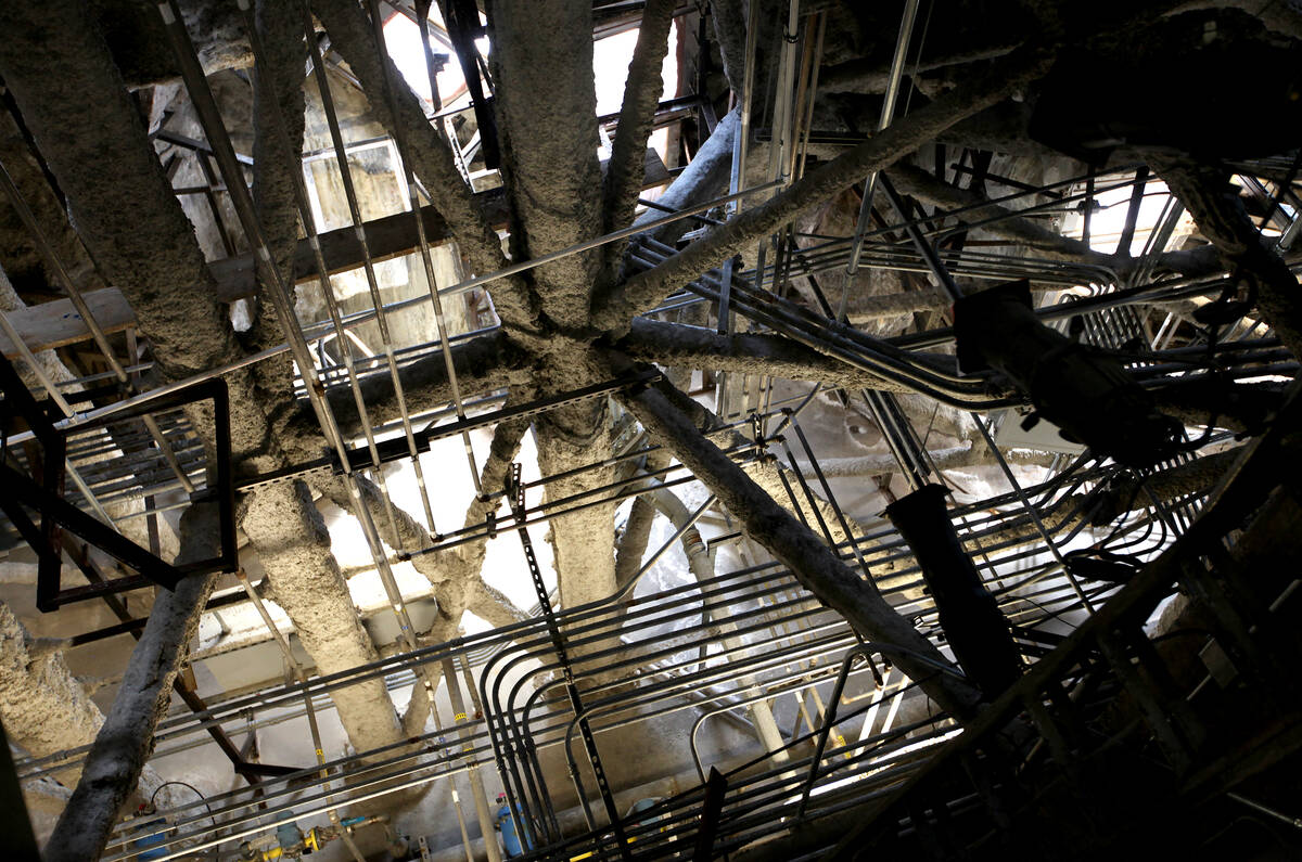 A view of the vast mechanical and electrical systems beneath the volcano at The Mirage on April ...