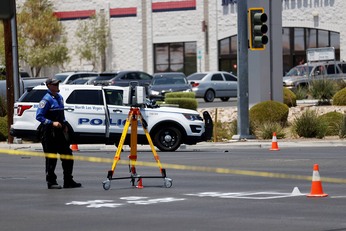 The scene of a crash at the intersection of Craig Road and Allen Lane in North Las Vegas, Tuesd ...