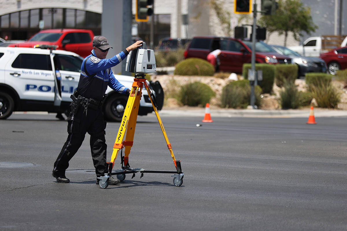 The scene of a crash at the intersection of Craig Road and Allen Lane in North Las Vegas, Tuesd ...