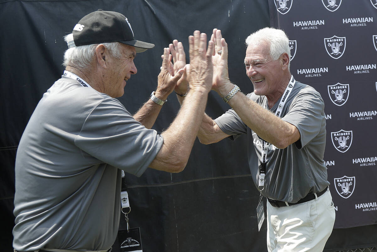 Former NFL football players Daryle Lamonica, left, and Phil Villapiano are shown at a news conf ...