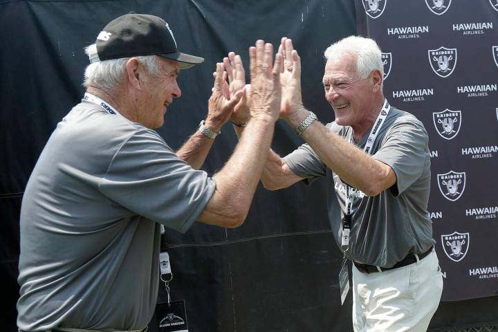 Former NFL football players Daryle Lamonica, left, and Phil Villapiano are shown at a news conf ...
