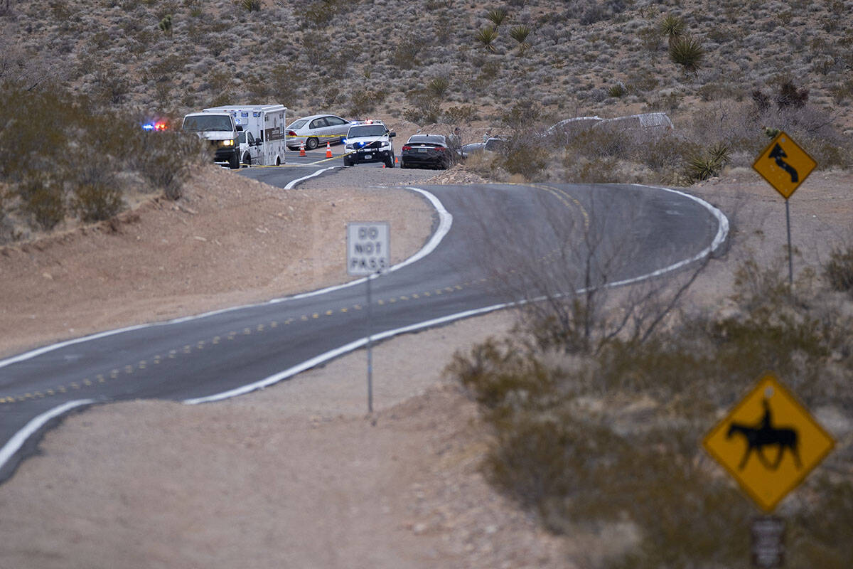 The entrance to the Calico Basin area off state Route 159 in Las Vegas where police were invest ...
