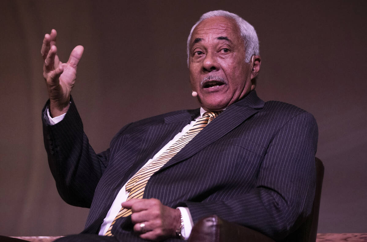 Retired Justice Michael Douglas speaks during a Black History Month panel discussion titled “ ...