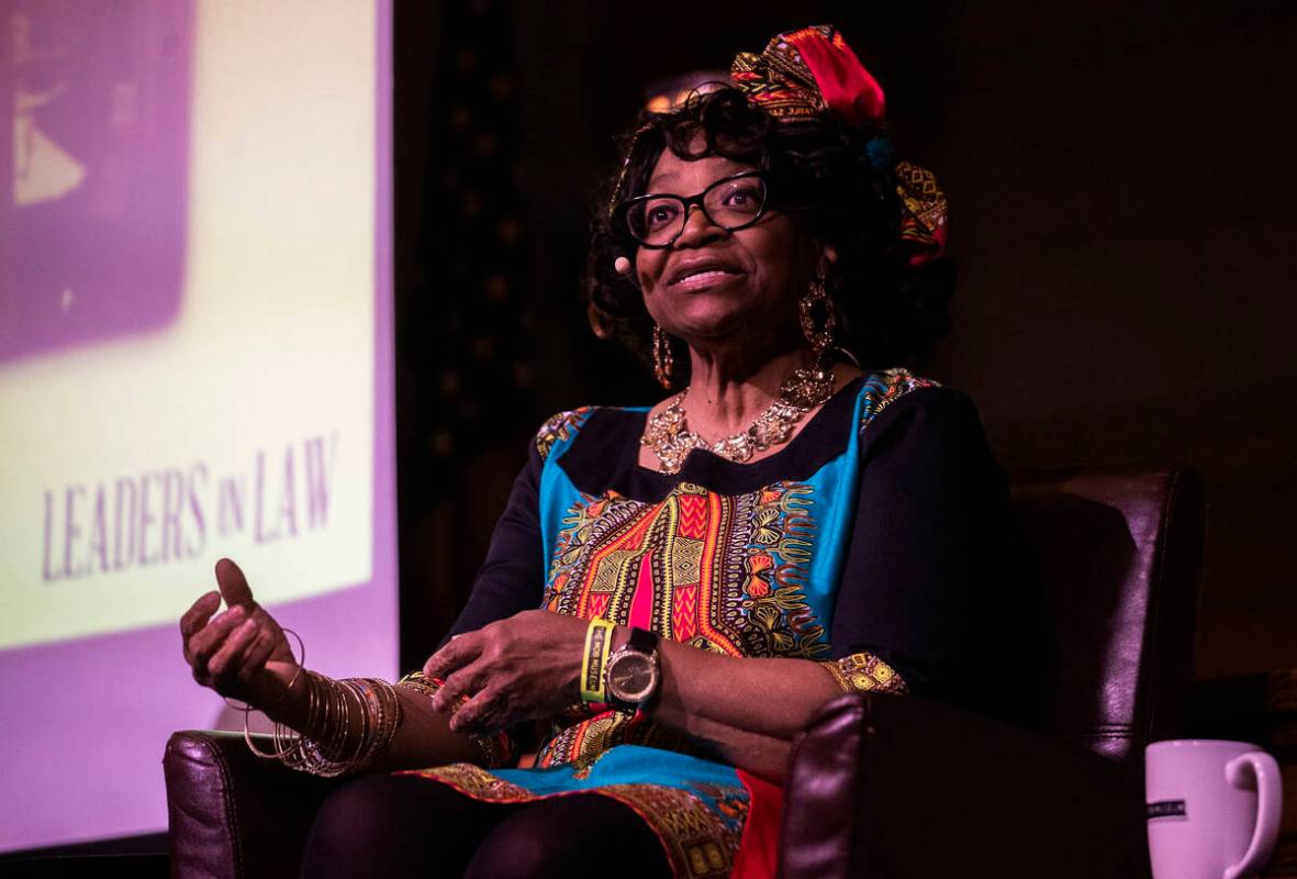 Judge Johnnie Rawlinson speaks during a Black History Month panel discussion titled “Leaders ...