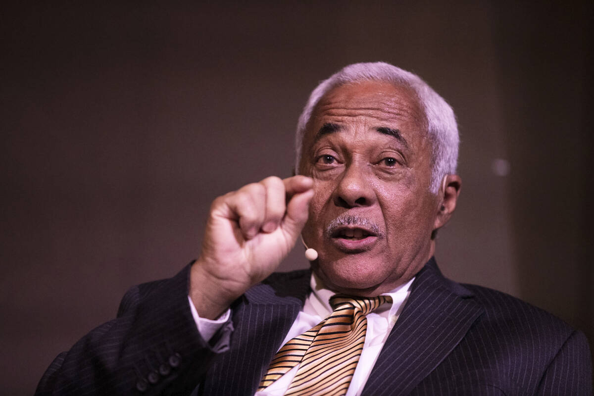 Retired Justice Michael Douglas speaks during a Black History Month panel discussion titled “ ...