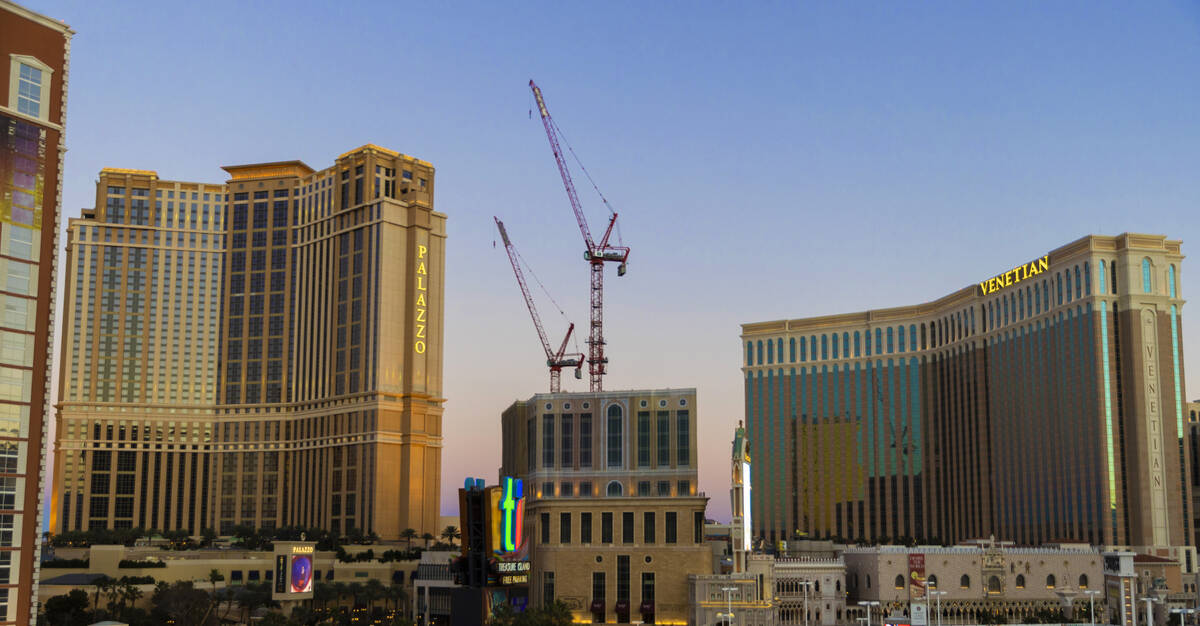 The Venetian, right, and Palazzo on Wednesday, Feb. 2, 2022, in Las Vegas. (Benjamin Hager/Las ...