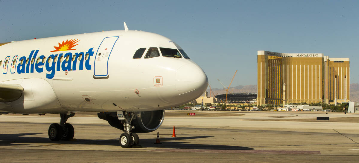 Allegiant Air unveils a new Golden Knights-themed plane at McCarran International Airport with ...