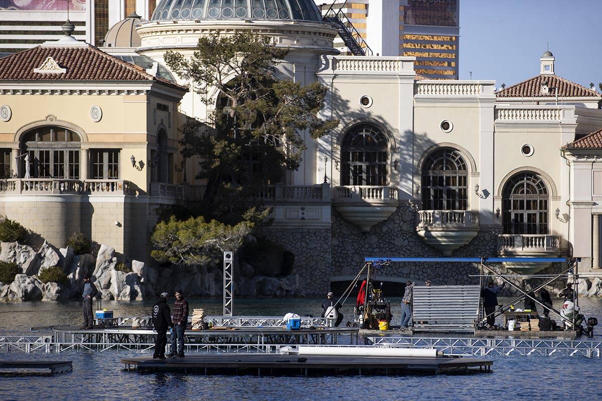 Preparations take place at the Bellagio Fountains in Las Vegas in advance of the NHL All-Star W ...
