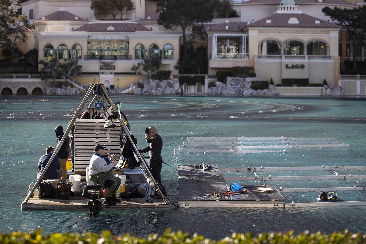 Preparations take place at the Bellagio Fountains in Las Vegas in advance of the NHL All-Star W ...