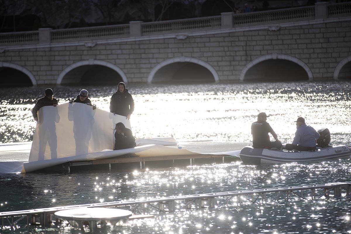 Preparations take place at the Bellagio Fountains in Las Vegas in advance of the NHL All-Star W ...