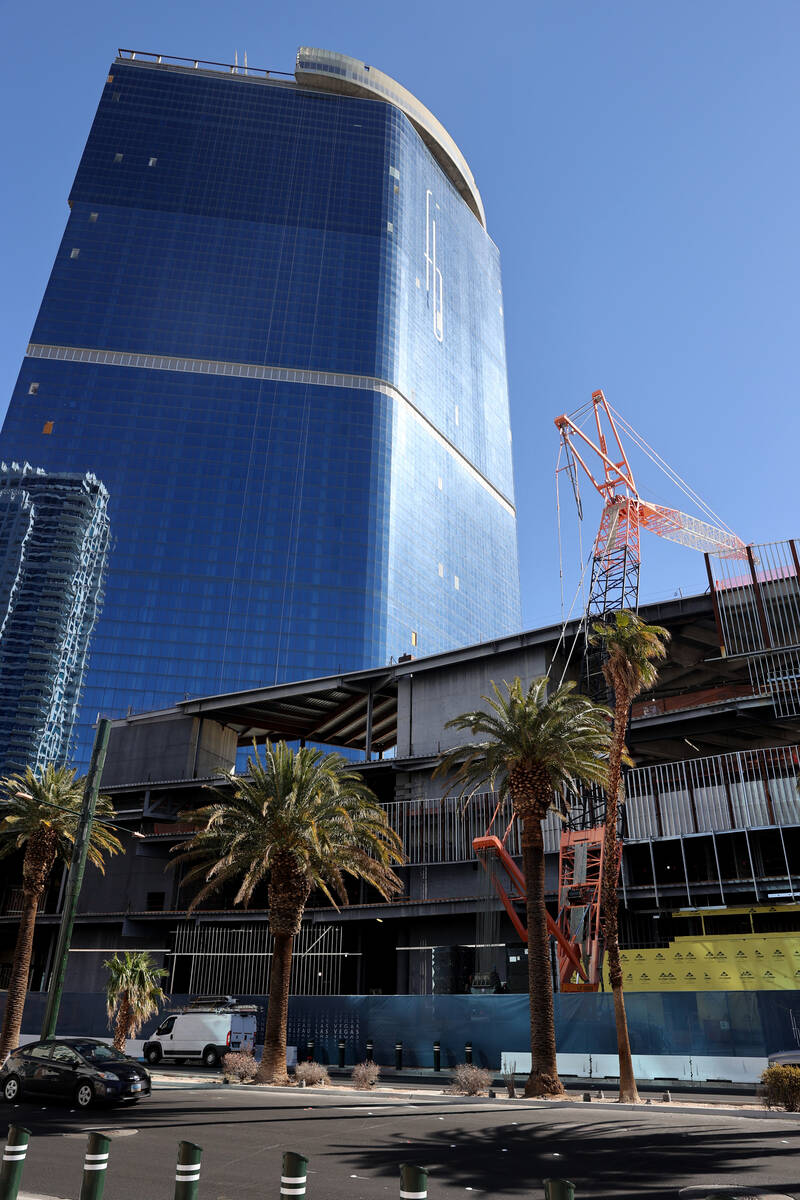 A crane works at the under construction Fontainebleau Las Vegas on the north Strip Friday, Feb. ...