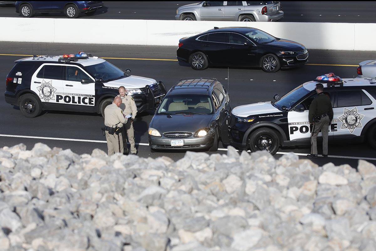 Las Vegas police stop a wrong-way driver on the 215 Beltway between Sahara Avenue and Desert In ...