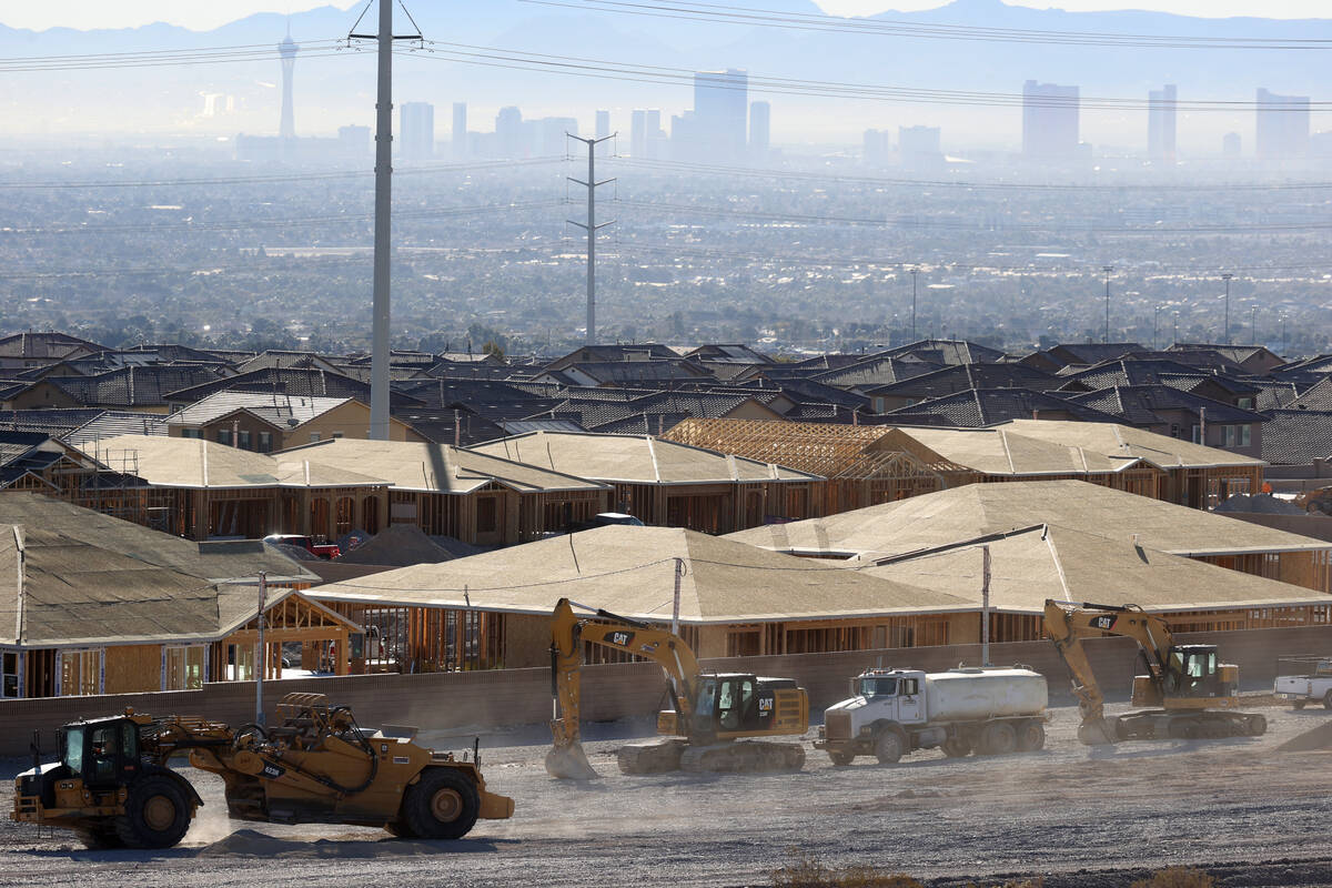 A view of the Las Vegas Valley from a neighborhood under construction in Skye Canyon master-pla ...