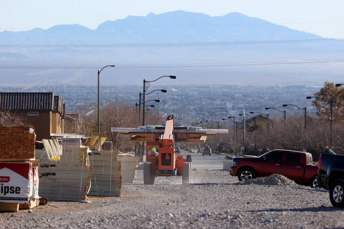 A view of the Las Vegas Valley from a neighborhood under construction in Skye Canyon master-pla ...