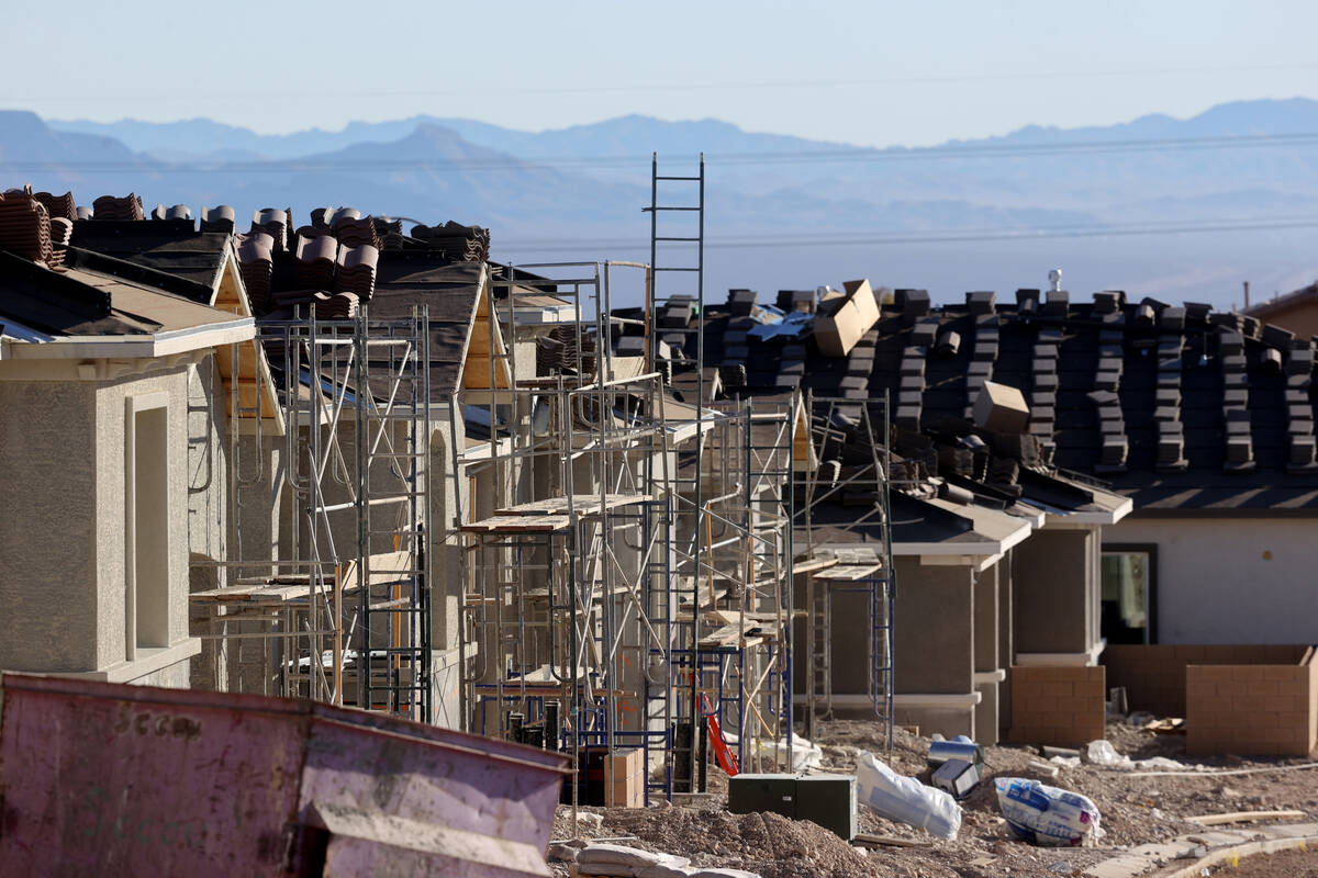 A view of the Las Vegas Valley from a neighborhood under construction in Skye Canyon master-pla ...