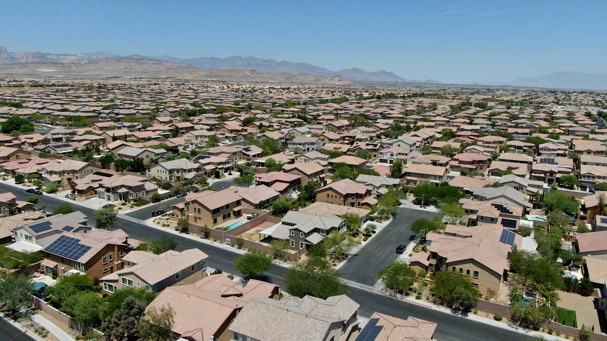 An aerial view of homes in the Mountain's Edge community on Wednesday, July 1, 2020, in the sou ...